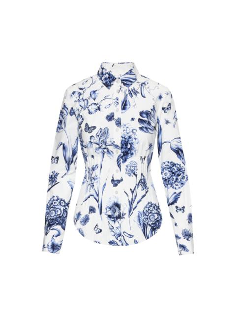 Oscar de la Renta FLORAL TOILE LONG SLEEVE COTTON BLOUSE