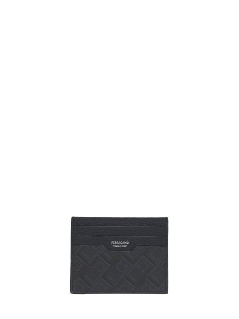 FERRAGAMO Black Monogram print card case