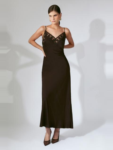 BARDOT Bonita Lace Trim Maxi Dress In Dark Chocolate