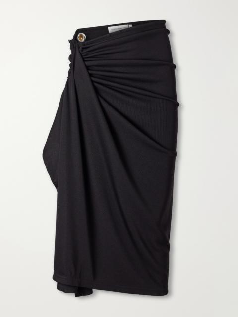 CHRISTOPHER ESBER Droplet Crystal Clasp Cascade Embellished Ribbed Midi Skirt