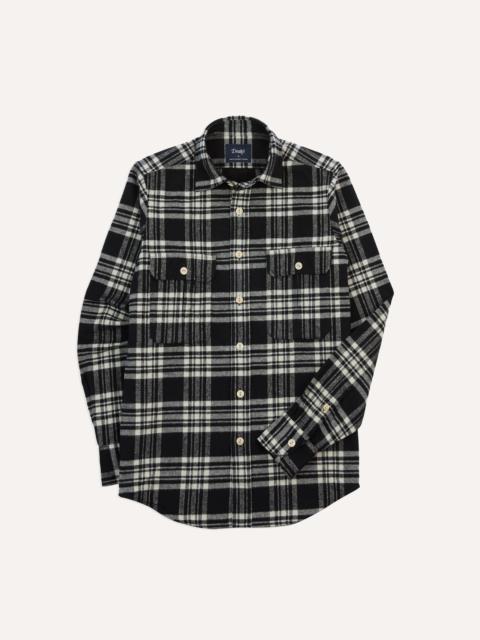 Drake's Black Check Cotton Two-Pocket Work Shirt