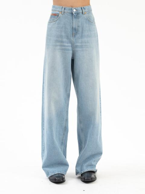 BLEACHED WASH BLUE EXTENDED WIDE LEG JEAN