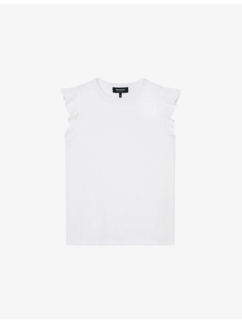 WHISTLES Broderie Frill-Sleeve Cotton T-Shirt