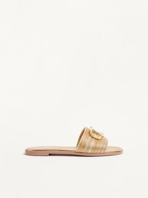 Valentino VLOGO SIGNATURE METALLIC LEATHER SLIDE SANDAL WITH CORNELY EMBROIDERY