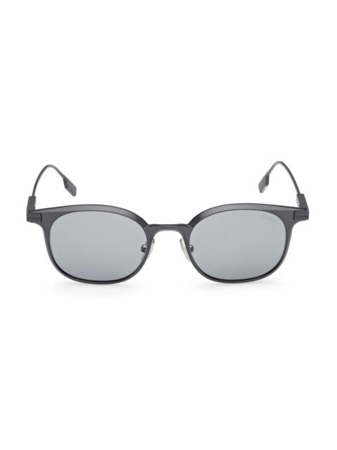 ZEGNA Men's 50MM Round Sunglasses - Dark Silver Black