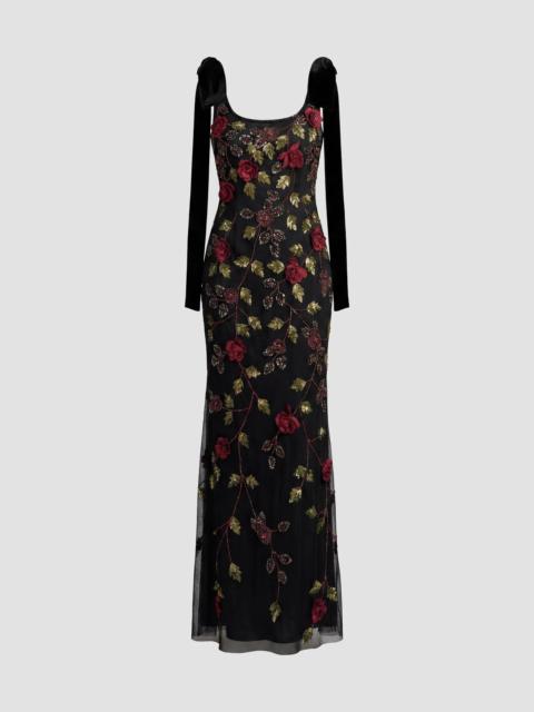 MAC DUGGAL Women's Floral Embroidered Bow-Shoulder Gown - Black Red