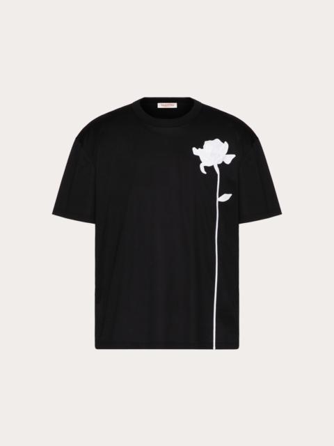 MERCERIZED COTTON T-SHIRT WITH FLOWER EMBROIDERY