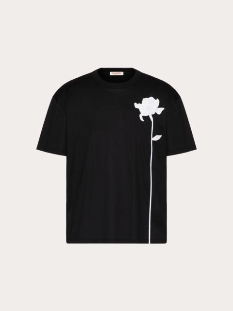Valentino MERCERIZED COTTON T-SHIRT WITH FLOWER EMBROIDERY