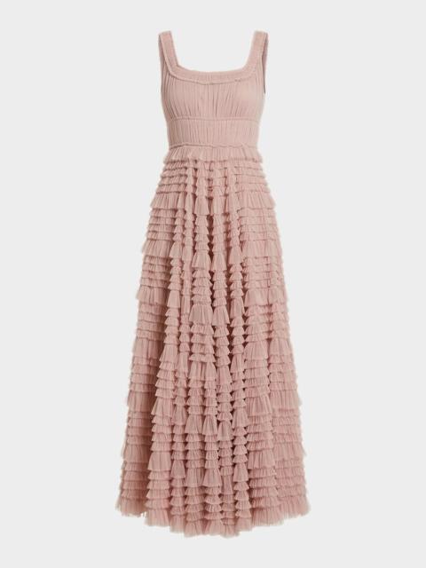 MAC DUGGAL Micro Ruffle Mesh Maxi Dress