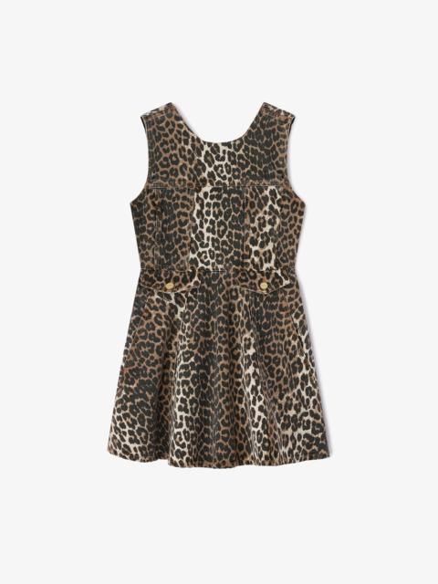 GANNI LEOPARD DENIM MINI DRESS