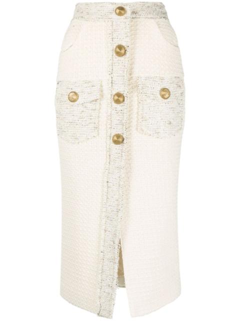 button-detail bouclé-tweed pencil skirt