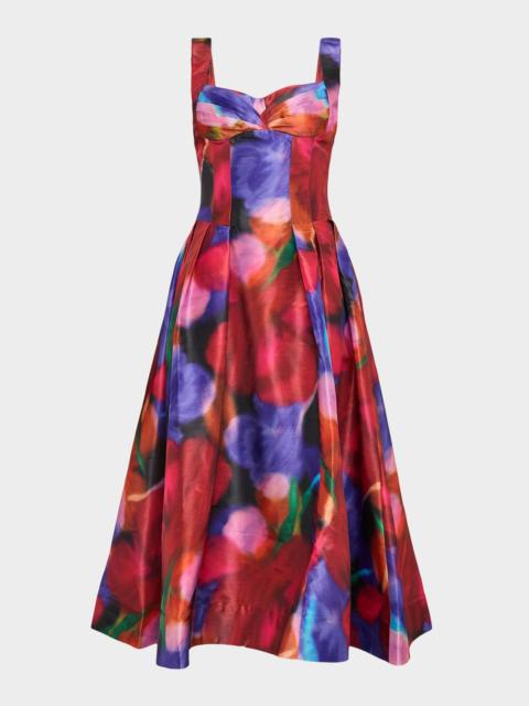 REBECCA VALLANCE Cabaret Roses Pleated Sweetheart Midi Dress