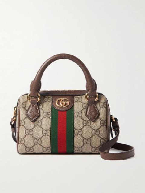 GUCCI Ophidia mini leather-trimmed and webbing-trimmed printed coated-canvas tote Beige