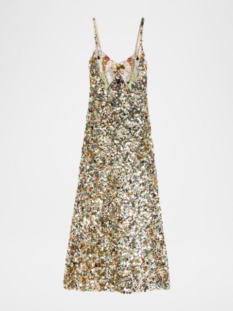 Valentino Butterfly Embroidered Tulle Maxi Dress