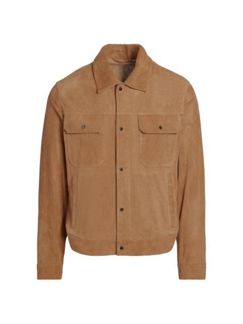 EMPORIO ARMANI Men's Perforated Suede Jacket - Beige