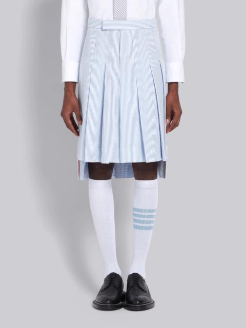 Thom Browne Blue Seersucker Striped Knee Length Pleated Skirt