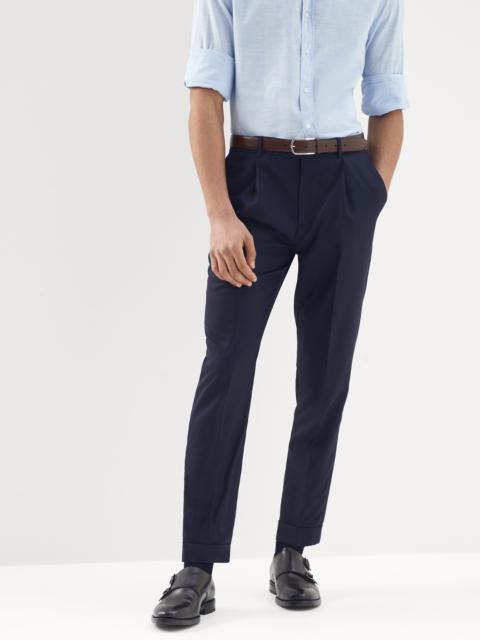 Brunello Cucinelli Virgin wool and silk lightweight hopsack leisure fit trousers with pleat
