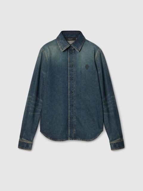 GUCCI Cotton denim shirt with embroidery