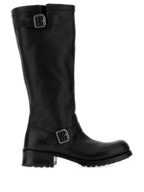 Prada LEATHER BOOTS WITH DOUBLE BUCKLE