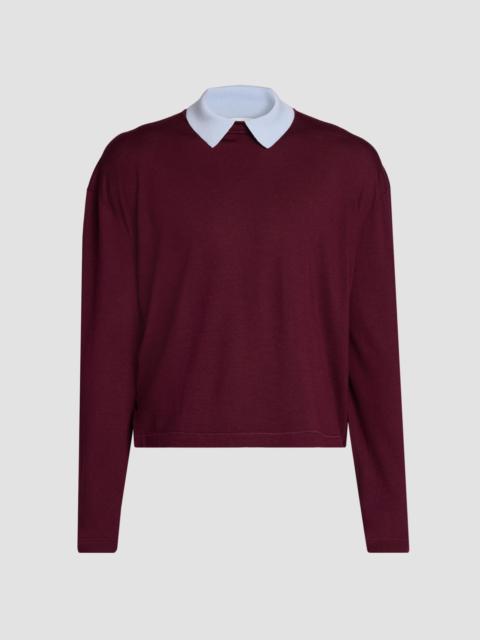 Jil Sander Men's Contrast Collar Wool Sweater - Haiti