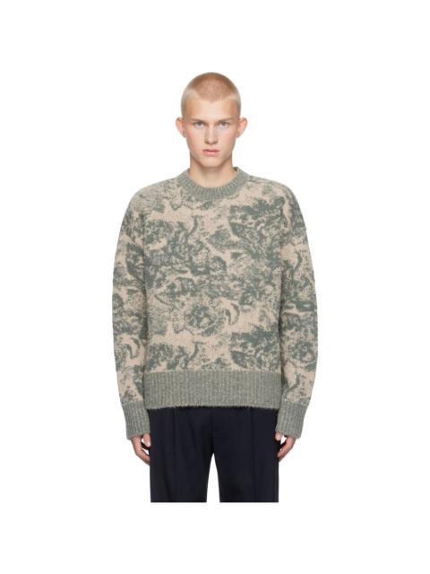 AMI Paris Beige & Green Alpaca Mohair Jacquard Crewneck