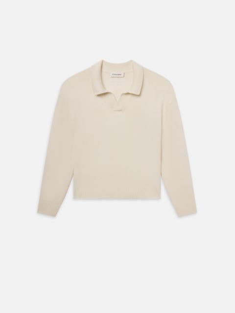 FRAME Silk Blend Polo Sweater in Off White