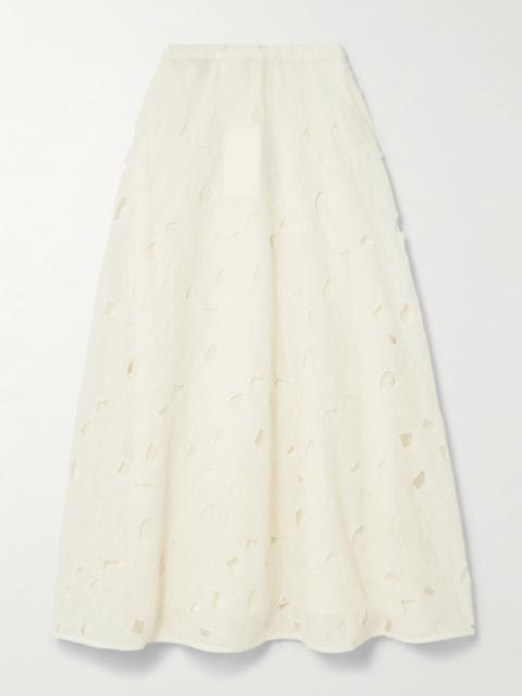 ULLA JOHNSON Caro Embroidered Cotton-voile Midi Skirt