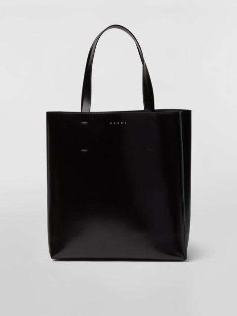 Marni MUSEO SHOPPING BAG IN SMOOTH SHINY BLACK CALFSKIN LEATHER