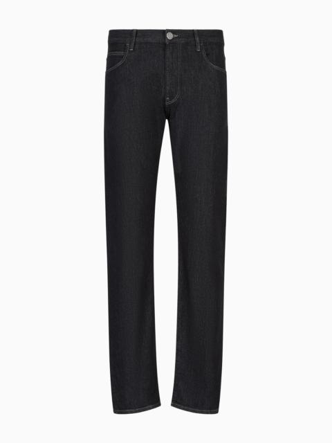 Five-pocket, regular fit, stretch cotton-denim trousers