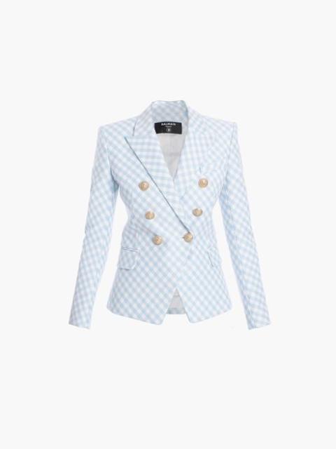 Blue and white gingham-print cotton blazer