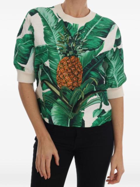 Dolce & Gabbana sequin-pineapple banana-leaf-print top