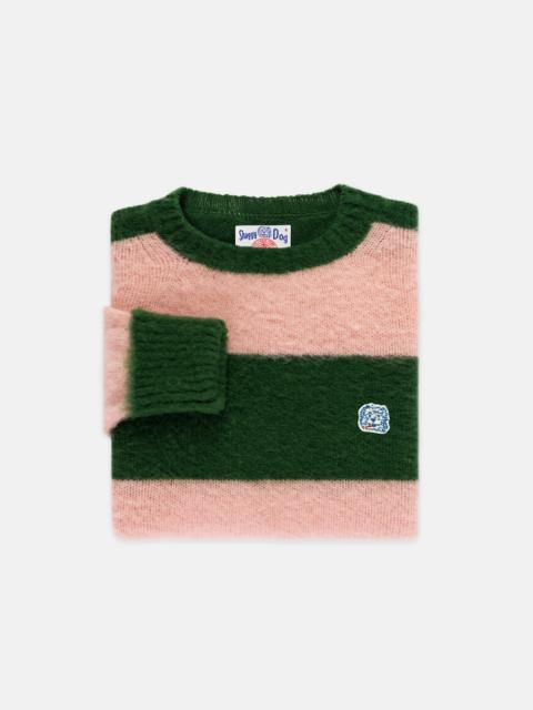 J. PRESS MADE-IN-SCOTLAND GREEN & PINK STRIPE SHAGGY DOG ICON SWEATER - CLASSIC FIT