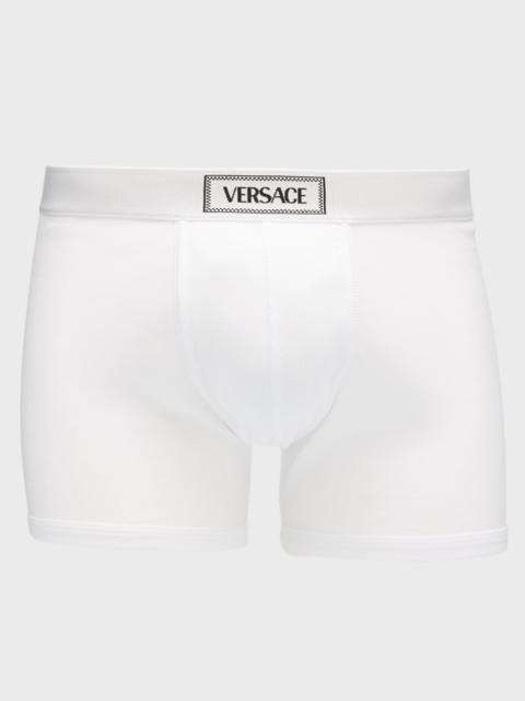 VERSACE Men's Ribbed Cotton Logo Boxer Briefs