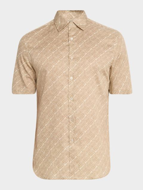 Canali Men's Foliage-Print Cotton Short-Sleeve Shirt