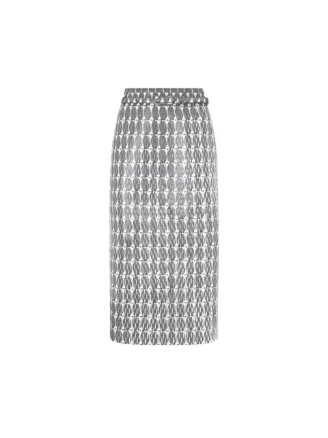 TOM FORD PRINTED PERFORATED LEATHER PENCIL SKIRT WITH SELF BELT