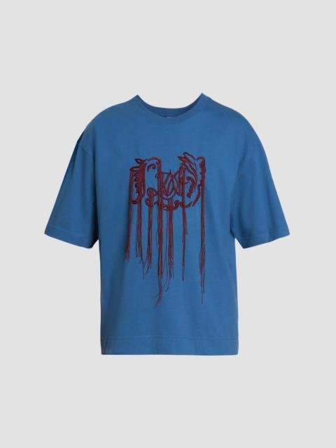 Dries Van Noten Men's Embroidered Cotton Crewneck T-Shirt - Steel