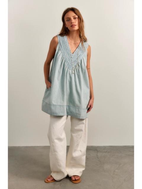 FREE PEOPLE Preston Pleated Denim Mini Dress