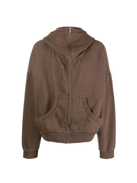 high-neck zip-fastening hoodie