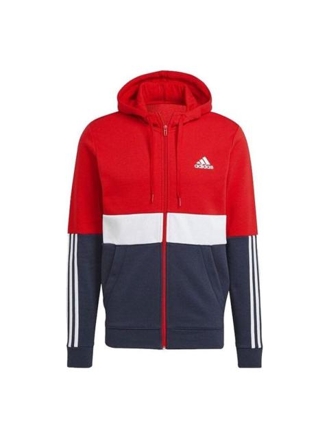 Men's adidas Contrasting Colors Logo Printing Zipper Hooded Jacket Colorblock H58979