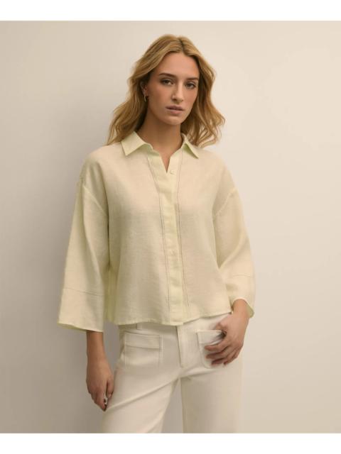 Brooks Brothers Linen Relaxed Bell-Sleeve Cropped Shirt