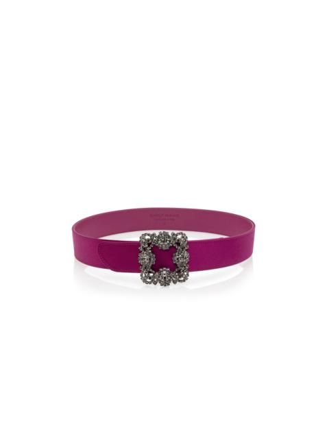 Manolo Blahnik Dark Fuchsia Satin Crystal Buckled Belt