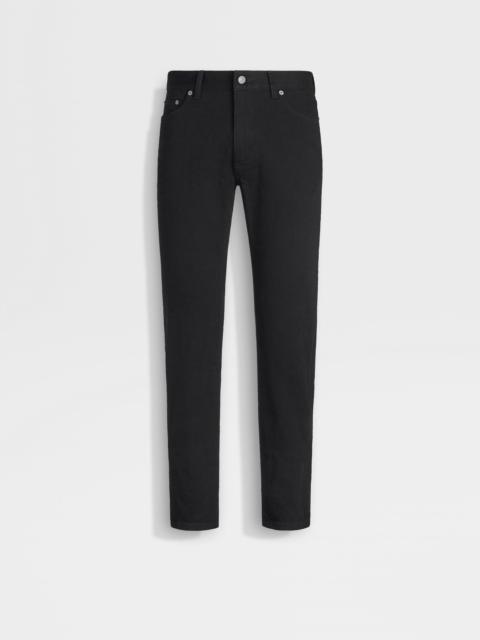 BLACK RINSE-WASHED STRETCH COTTON ROCCIA JEANS