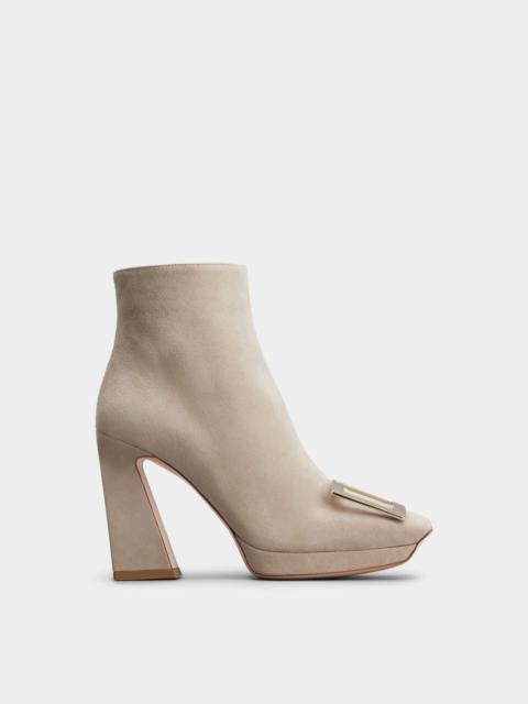 Roger Vivier Viv' Square Metal Buckle Platform Ankle Boots in Suede