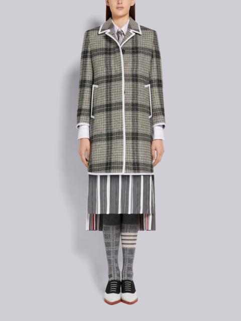 Thom Browne Medium Grey Grid Windowpane Check British Wool Grosgrain Tipping Narrow Shoulder Bal Collar Overcoat