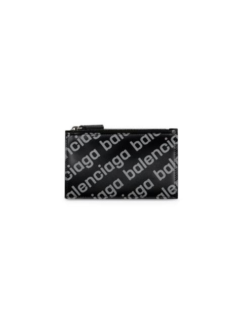 BALENCIAGA Men's Cash Large Long Coin And Card Holder Reflective Allover Logo Printed in Black