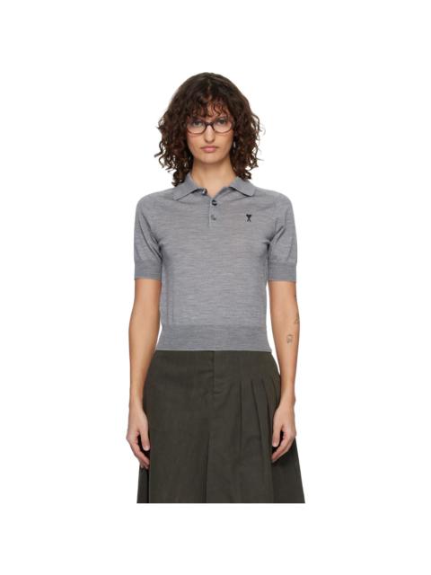 AMI Paris Gray Wool Short Sleeves Ami De Coeur Polo
