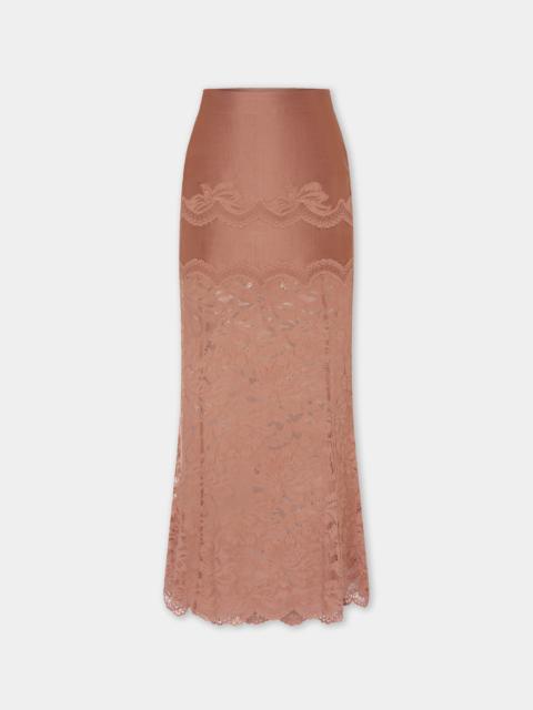rabanne CAMEL MIDI SKIRT IN LACE AND JERSEY
