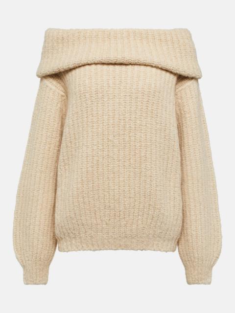 Off-shoulder ribbed-knit cashmere sweater