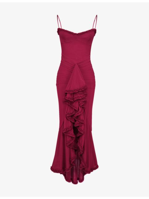 House of CB Gabbi Ruffle-Front Mesh Maxi Dress