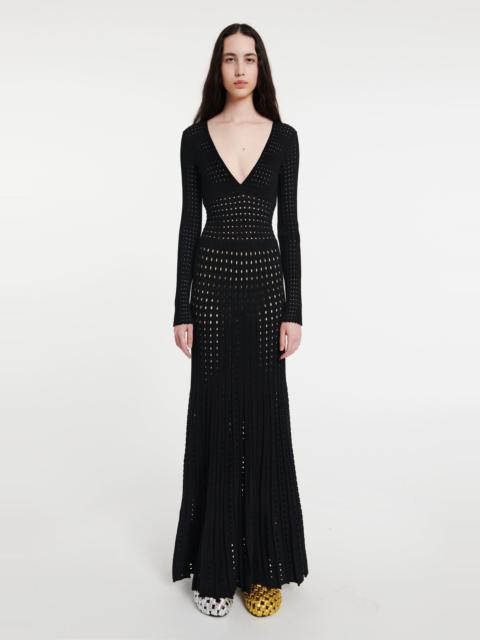 PERFORATED KNIT DRESS WITH LOW V-NECK AND BACK OPENING BLACK